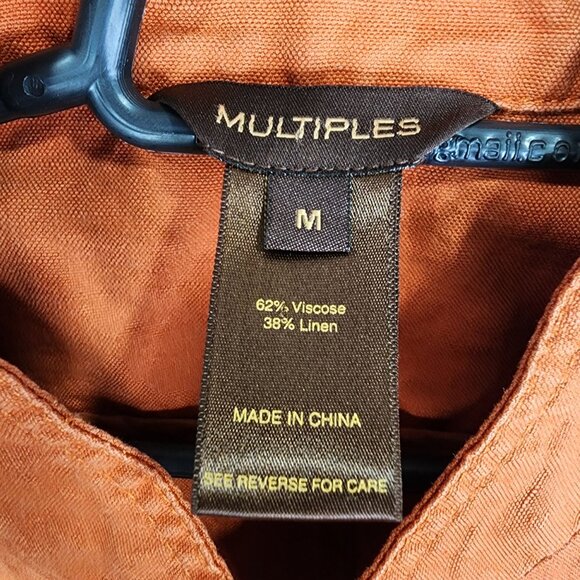 Womens Orange Multiples Linen Blend Studded Jacket Open Front 3/4 Sleeve Size M - Picture 3 of 7